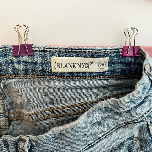 Blank NYC Light Blue Jean Shorts with Dark Blue Embroidery - Picture 3 of 7